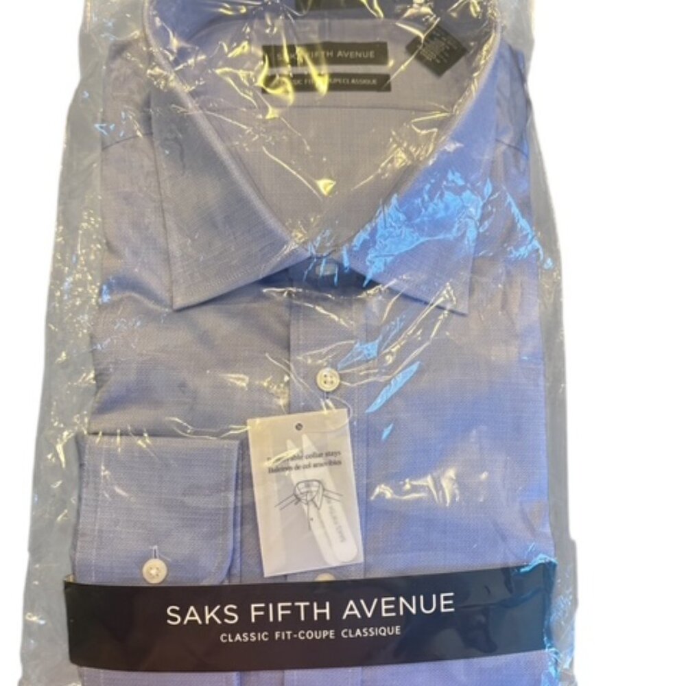 Saks Fifth Avenue Men's Blue Classic Fit black label dress shirt 18 X 34/35 - Picture 2 of 6